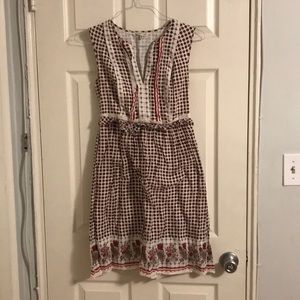 Red and white patterned dress